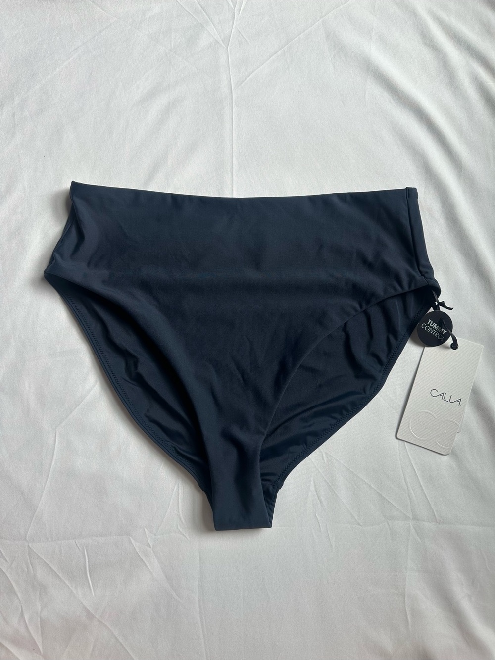 NWT CALIA Women's High Waisted Cheeky
Swim Bottoms Dark Ardosia Slate | Size L